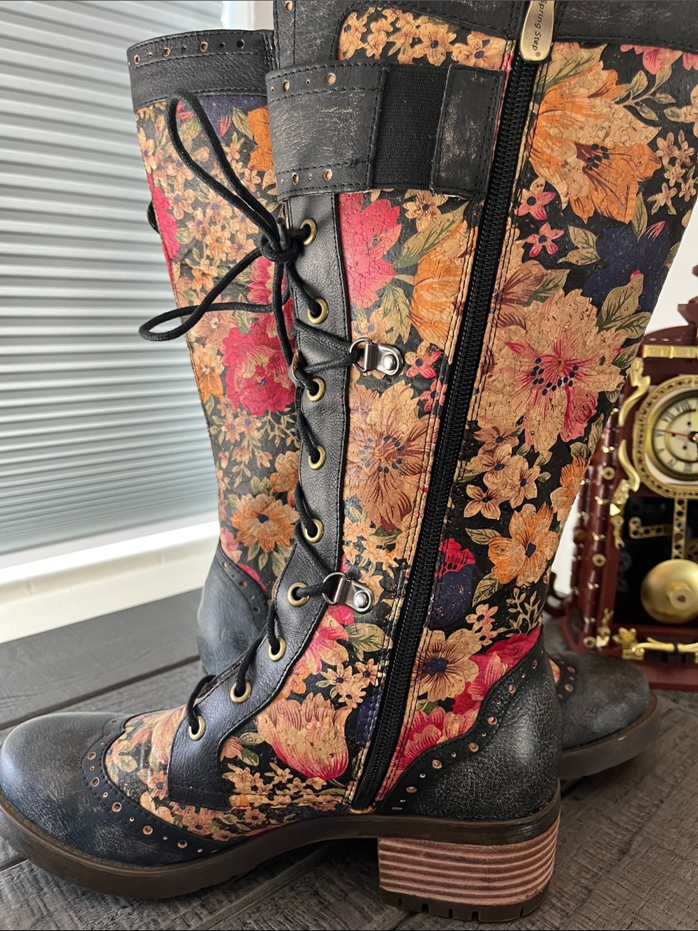 L’artiste Floral Lace-Up Women's Floral Boots - - Picture 3 of 14